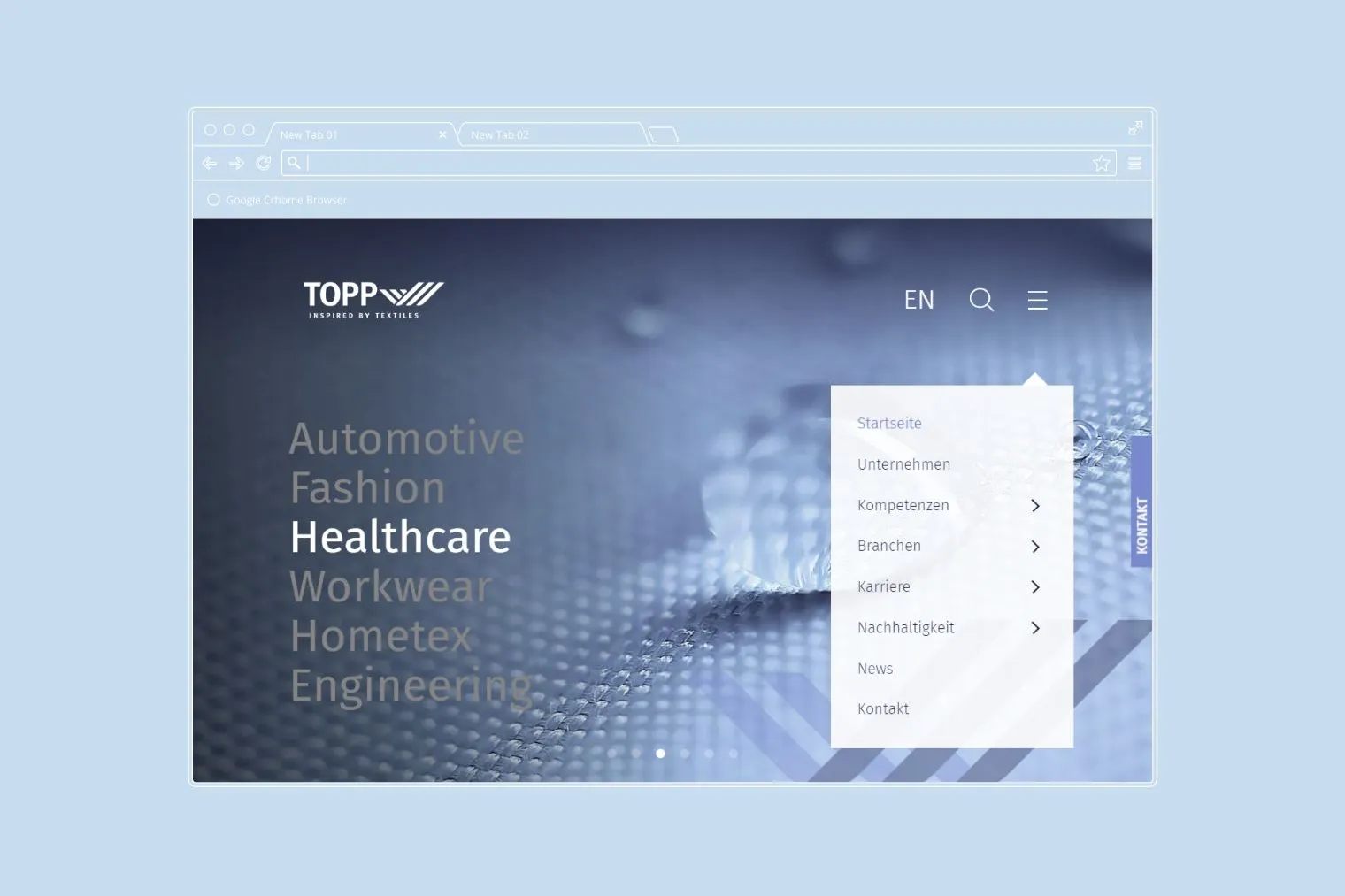 Webdesign TOPP Textiles Website - umgesetzt von der Full Service Agentur greiterundcie.